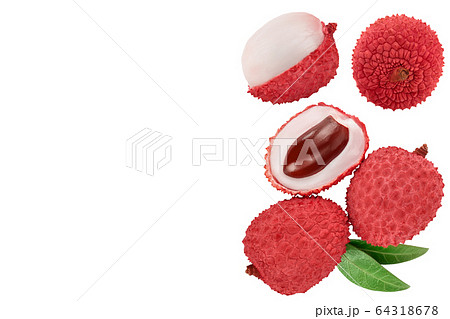 lychee fruit isolated on white background with full depth of field. Top view. Flat lay with copy space for your text lychee fruit isolated on white background with full depth of field. Top view. Flat lay with copy space for your text 64318678