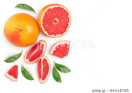 Grapefruit and slices isolated on white background. Top view with copy space for your text. Flat lay. With clipping path and full depth of field Grapefruit and slices isolated on white background. Top view with copy space for your text. Flat lay. With clipping path and full depth of field 64318700