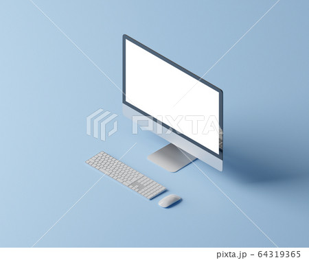 デスクトップパソコンのcgイラスト 青い背景のイラスト素材