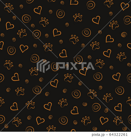 Seamless pattern of paw trace elements heart 64322261