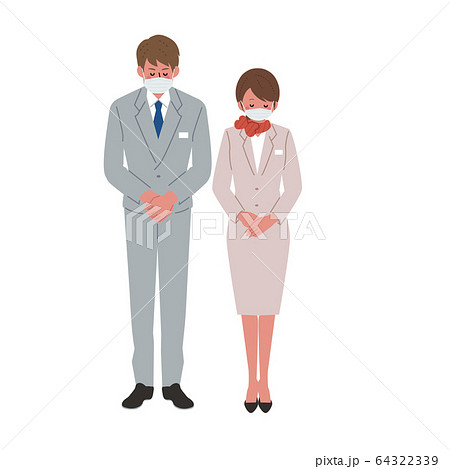 マスク姿 おじぎをする 販売員 ビジネスマン ビジネスウーマン イラストのイラスト素材