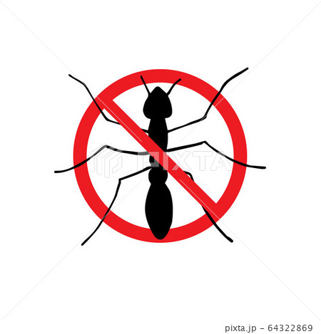 Vector black ant silhouette crossed in red circle 64322869
