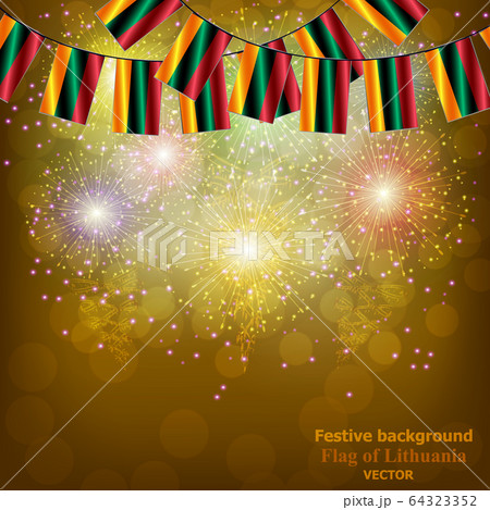 Bright firework with flags of Lithuania. Illustration with flags for web design.