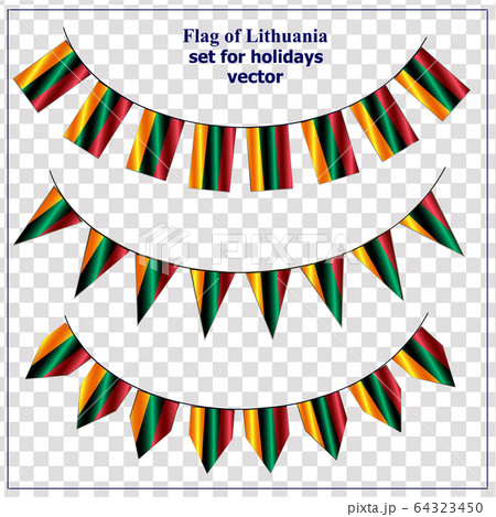 Set with flags of Lithuania. Colorful collection with flags for web design. Flags with folds. Vector illustration.