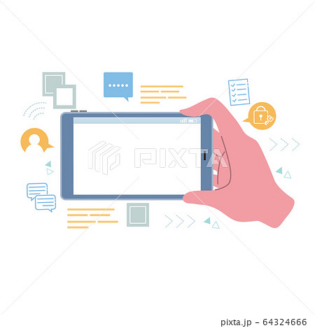 テクノロジーイメージ　動画配信　手　スマートフォン　イラスト 64324666