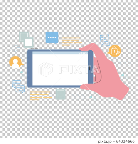 テクノロジーイメージ　動画配信　手　スマートフォン　イラスト 64324666