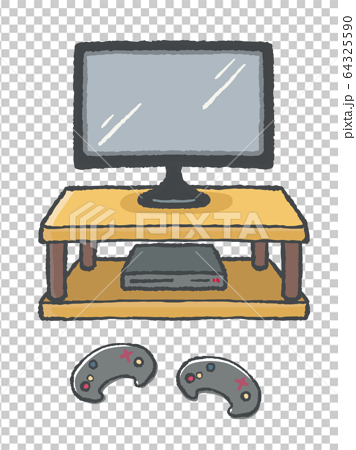 テレビゲームとワイヤレスコントローラーのイラスト素材 64325590 Pixta