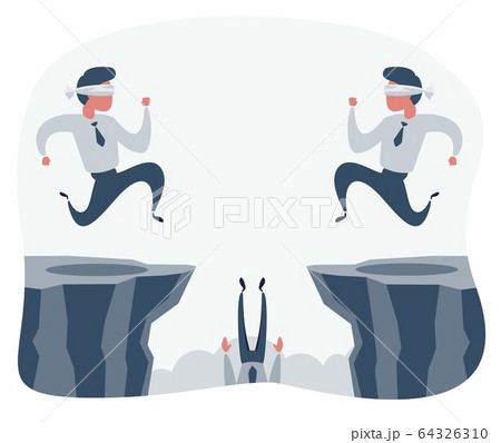 blindfolded businessman walk to the cliff. Business concept. blindfolded businessman walk to the cliff. Business concept. 64326310