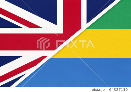 United Kingdom vs Gabon national flag from textile. 64327150