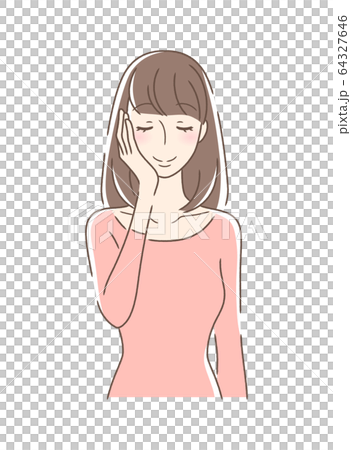 手の平で頬を触る女性 64327646