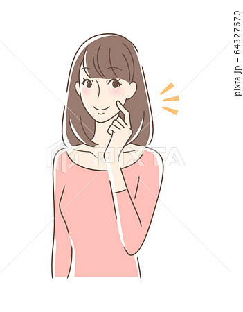 頬をつんつんして笑顔の女性のイラスト素材