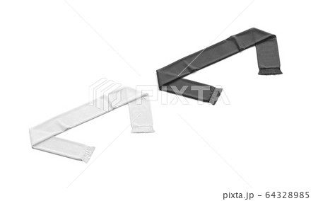 Blank black and white soccer scarf mock up, side view Blank black and white soccer scarf mock up, side view 64328985