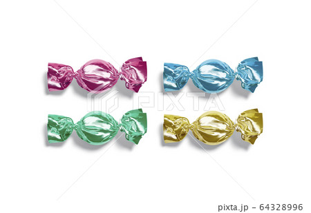 Blank colored hard candy foil wrapper mockup, top view Blank colored hard candy foil wrapper mockup, top view 64328996