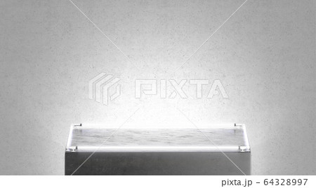Blank black square glowing pedestal mockup stand near white wall Blank black square glowing pedestal mockup stand near white wall 64328997