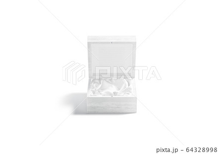 Blank white opened wood gift box with silk pad mockup 64328998