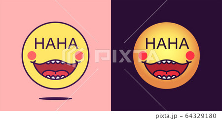 Emoji face icon with phrase HaHa. Laughing 64329180