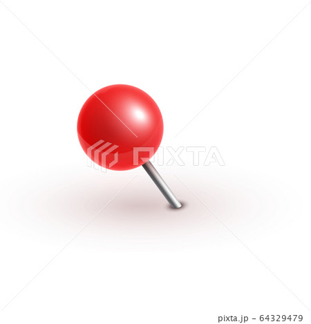 Realistic vector plastic glossy red push pins at various angles set needle. Realistic vector plastic glossy red push pins at various angles set needle. 64329479