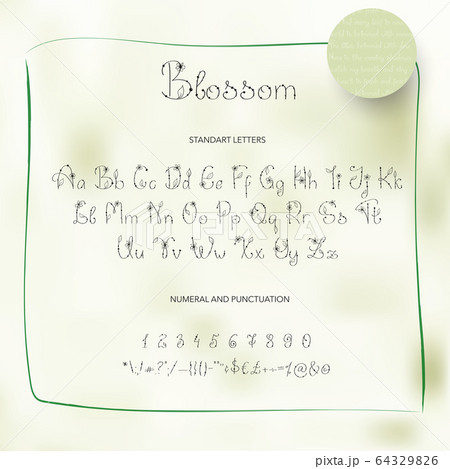 Floral botanical alphabet. Latin lettering handwritten font with leaves. 64329826