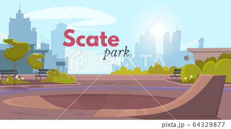 Cartoon Skate Park Over City Landscape Ad Posterのイラスト素材 Cartoon Skate Park Over City Landscape Ad Posterのイラスト素材