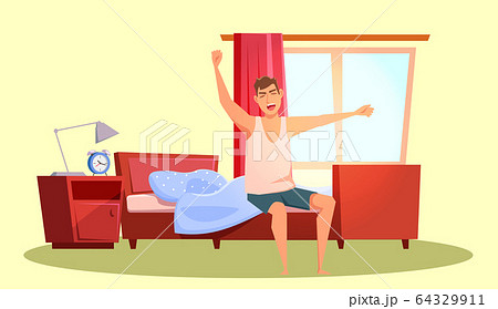 Guy waking up flat vector illustration Guy waking up flat vector illustration 64329911