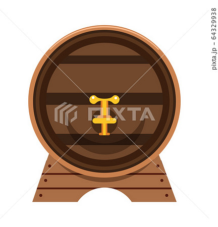 Oak barrel with faucet flat vector illustration 64329938
