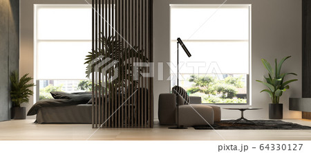Black minimalist Interior of modern living room 3D rendering Black minimalist Interior of modern living room 3D rendering 64330127