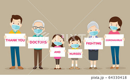 big family holding empty banners for Thank you big family holding empty banners for Thank you 64330418