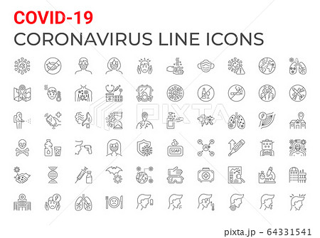 Coronavirus COVID-19 pandemic related icons set line style. Coronavirus COVID-19 pandemic related icons set line style. 64331541