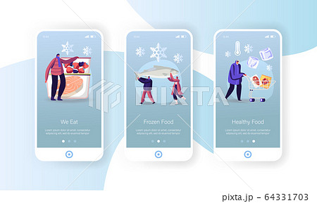 Frozen Food Mobile App Page Onboard Screen Template. Tiny People Characters Buying and Cooking Natural Iced Products Vegetables, Fruits Meat and Fish, Conservation Concept. Cartoon Vector Illustration Frozen Food Mobile App Page Onboard Screen Template. Tiny People Characters Buying and Cooking Natural Iced Products Vegetables, Fruits Meat and Fish, Conservation Concept. Cartoon Vector Illustration 64331703