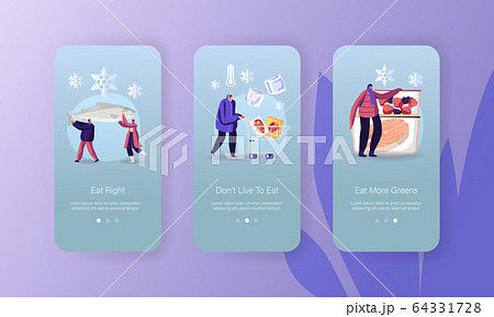 Frozen Food Mobile App Page Onboard Screen Template. Tiny People Characters at Refrigerator Containers with Different Frozen Fresh Berries, Vegetables and Fish Concept. Cartoon Vector Illustration Frozen Food Mobile App Page Onboard Screen Template. Tiny People Characters at Refrigerator Containers with Different Frozen Fresh Berries, Vegetables and Fish Concept. Cartoon Vector Illustration 64331728