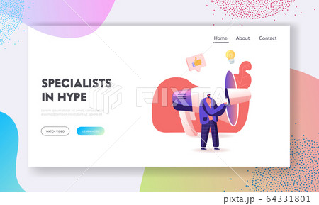 Hype, Blogging or Social Media Networking Landing Page Template. Man Character Stand at Huge Megaphone with Smartphone in Hand Broadcasting Viral Streaming Video Post. Cartoon Vector Illustration Hype, Blogging or Social Media Networking Landing Page Template. Man Character Stand at Huge Megaphone with Smartphone in Hand Broadcasting Viral Streaming Video Post. Cartoon Vector Illustration 64331801