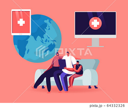 Happy Family Сharacters Using Ehr, Electronic Health Record System for Sending Health Information to Doctor Using Internet. Mother, Father and Child with Laptop. Cartoon People Vector Illustration Happy Family Сharacters Using Ehr, Electronic Health Record System for Sending Health Information to Doctor Using Internet. Mother, Father and Child with Laptop. Cartoon People Vector Illustration 64332326