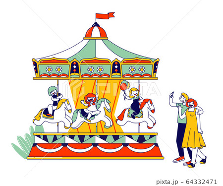 Children Riding Merry Go Round Entertainment のイラスト素材