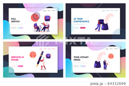 Notary Documents Authorization, Attorney Professional Service Landing Page Template Set. People Characters Visit Lawyer 64332699