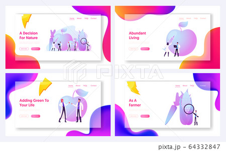 Agricultural Genetics Landing Page Template Set. Laboratory Exploring Plants Grow in Test Tube 64332847