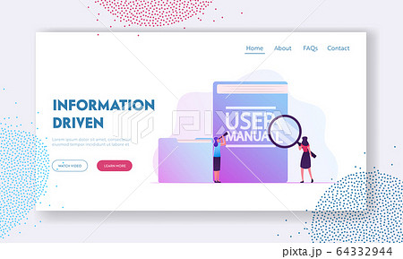 User Manual, Guide Book or Technical Instruction Website Landing Page. Tiny Girls Looking through Magnifying Glass User Manual, Guide Book or Technical Instruction Website Landing Page. Tiny Girls Looking through Magnifying Glass 64332944