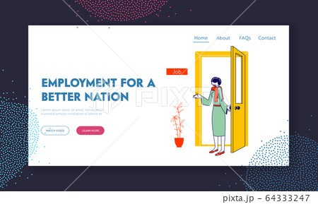 Job Seeking Website Landing Page. Hiring Manager Welcome New Employee to Enter in Office for Business Meeting 64333247