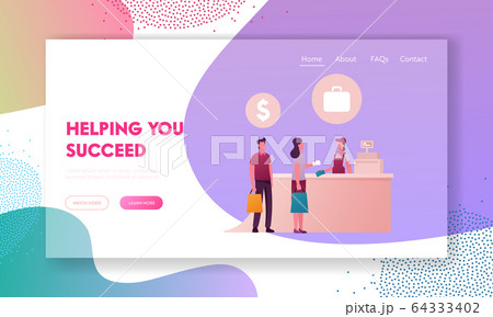 Male and Female Characters Buying Cheap Goods in Airport or Tax Free Area Landing Page Template 64333402