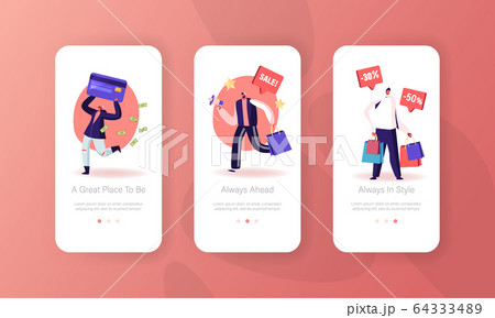 Total Sale Mobile App Page Onboard Screen Set. Special Shopping Offer Promotion in Store, Discount and Price Off Day 64333489