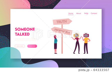 Brainwashing Mass Media Manipulation, False Information Landing Page Template. Female Characters with Tv Heads 64333507
