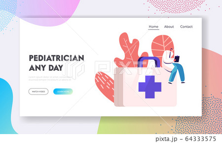 Clinic, Hospital Healthcare Staff at Work Landing Page Template. Doctor or Nurse Character Clip Board Sit on Huge Box 64333575