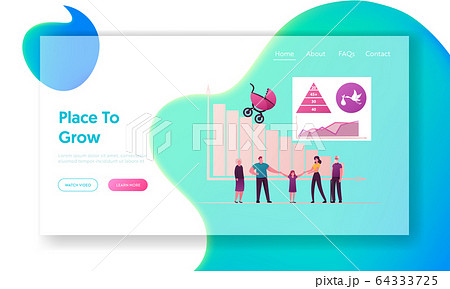 Decreasing Birth Rate, Fertility and Population Control Landing Page Template. Family Characters with Child, Stroller 64333725