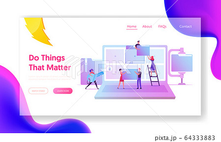 Electronic Document Management Website Landing Page. Digital Data File Computer Archive Storage, Business Characters Electronic Document Management Website Landing Page. Digital Data File Computer Archive Storage, Business Characters 64333883