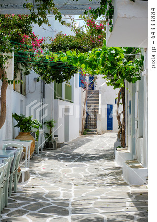 Picturesque Naousa town street on Paros island, Greece Picturesque Naousa town street on Paros island, Greece 64333884