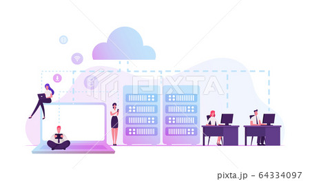 Intranet Private Network of Computers in Organization with Own Server and Firewall. Business Team Managers 64334097