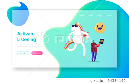 Viral Content Streaming, Spread and Share in Internet Landing Page Template. Male User Character Watching Video Online Viral Content Streaming, Spread and Share in Internet Landing Page Template. Male User Character Watching Video Online 64334142
