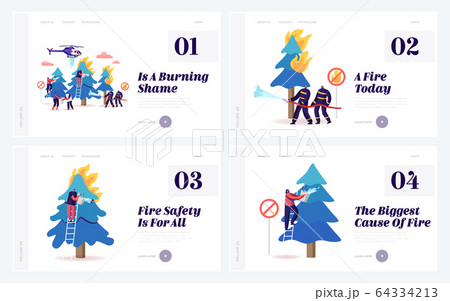 Firemen and Volunteers Fighting with Fire in Forest Website Landing Page Set. Men and Women Bringing Water Firemen and Volunteers Fighting with Fire in Forest Website Landing Page Set. Men and Women Bringing Water 64334213