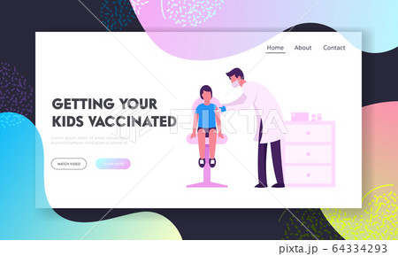 Child Vaccination, Immunization Procedure Website Landing Page. Doctor Put Injection to Kid. Boy Sitting on Chair 64334293
