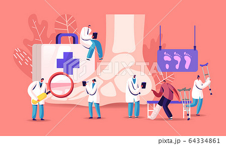 Podiatry Concept. Doctor Podiatrist Character Examine Foot, Ankle and Lower Extremity Disease 64334861