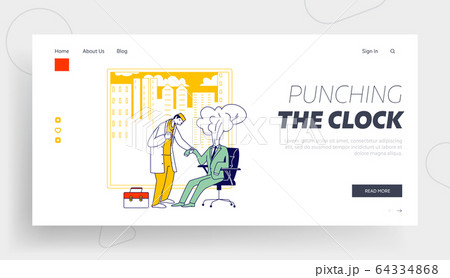 Professional, Emotional Burnout Landing Page Template. Doctor Character Measure Heartbeat at Businessperson 64334868